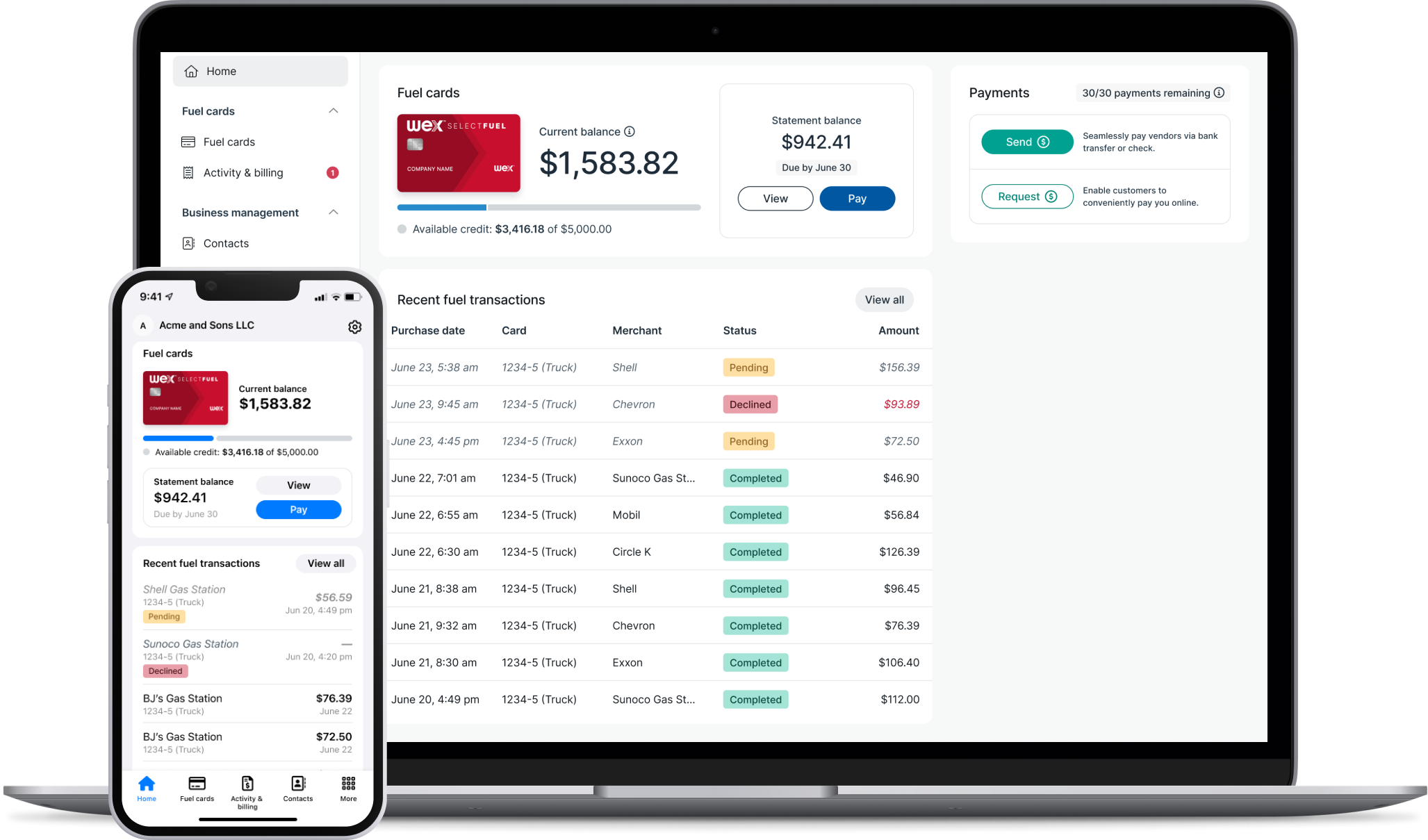 WEX Select app on phone and laptop